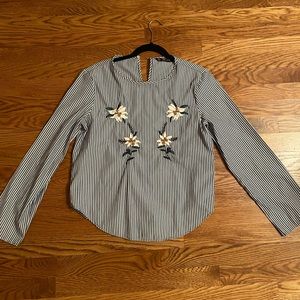 Pinstripe Zara Top with embroidered flowers